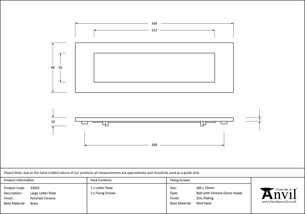 Polished Chrome Large Letter Plate - 33052 - Technical Drawing