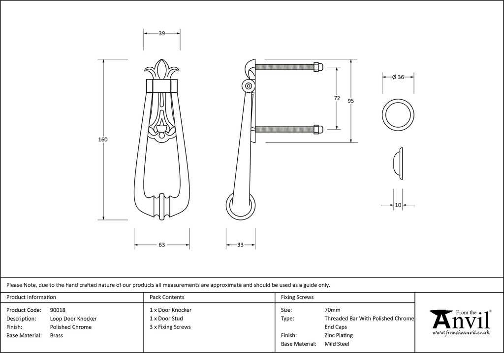 Polished Chrome Loop Door Knocker - 90018 - Technical Drawing