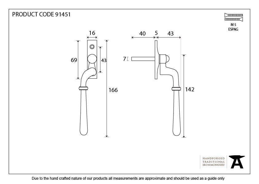 Polished Chrome Newbury Espag - LH - 91451 - Technical Drawing