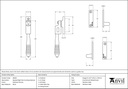 Polished Chrome Night-Vent Locking Reeded Fastener - 90330 - Technical Drawing