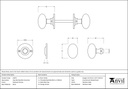 Polished Chrome Oval Mortice/Rim Knob Set - 91975 - Technical Drawing