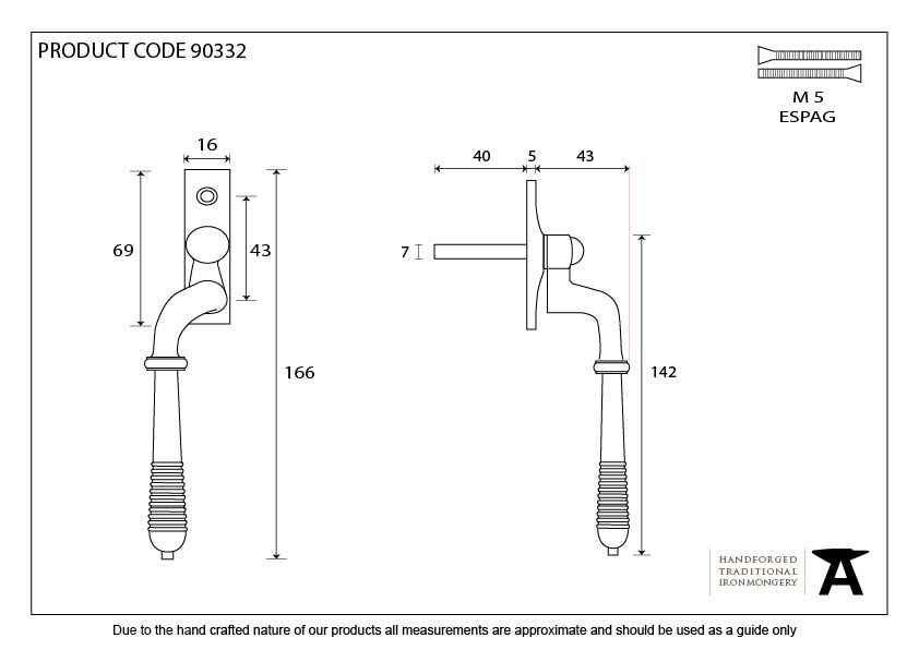 Polished Chrome Reeded Espag - LH - 90332 - Technical Drawing