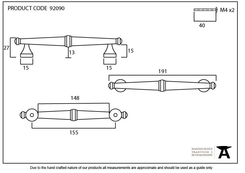 Polished Chrome Regency Pull Handle - Medium - 92090 - Technical Drawing