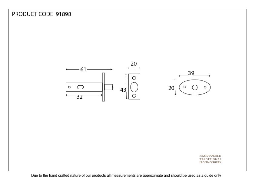 Polished Chrome Security Door Bolt - 91898 - Technical Drawing