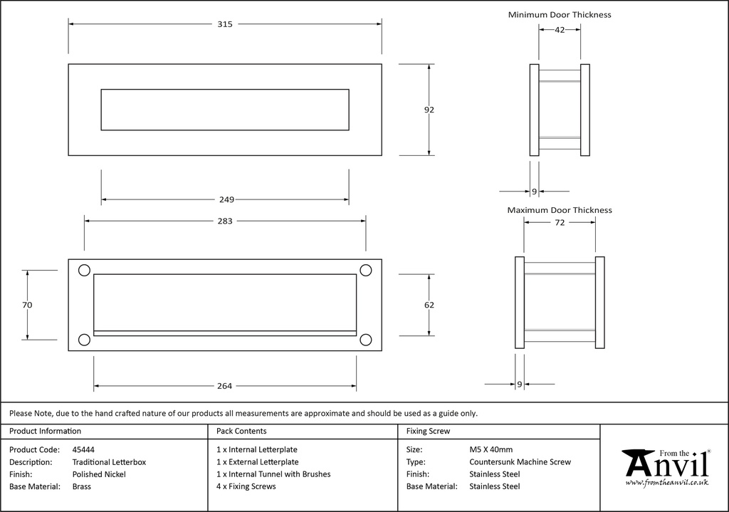 Polished Chrome Traditional Letterbox - 45444 - Technical Drawing