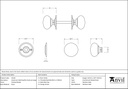 Polished Nickel 57mm Mushroom Mortice/Rim Knob Set - 91530 - Technical Drawing