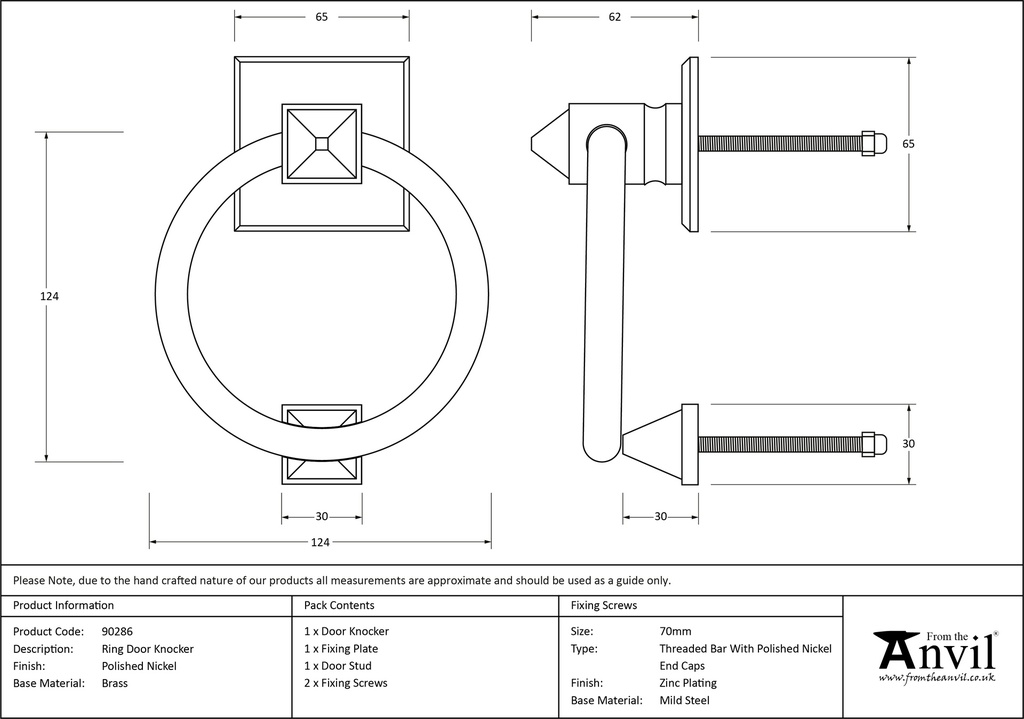 Polished Nickel Ring Door Knocker - 90286 - Technical Drawing