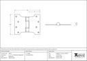 Polished SS 4&quot; x 3&quot; x 5&quot;  Parliament Hinge (pair) - 49578 - Technical Drawing