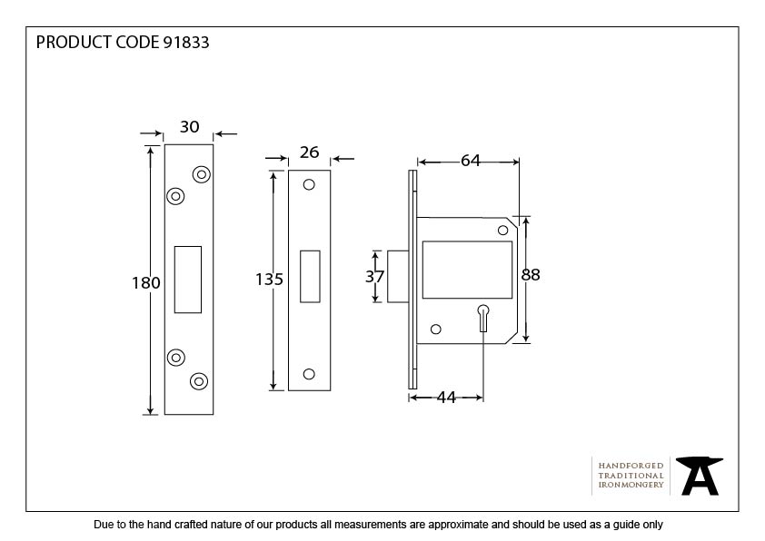 PVD 2½" 5 Lever BS Deadlock KA - 91833 - Technical Drawing