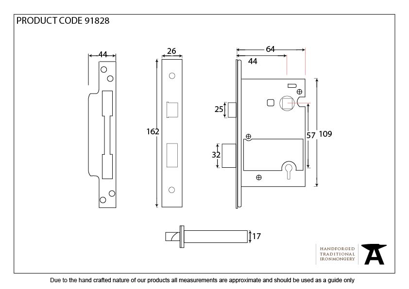 PVD 2½" BS Heavy Duty Sash Lock KA - 91828 - Technical Drawing