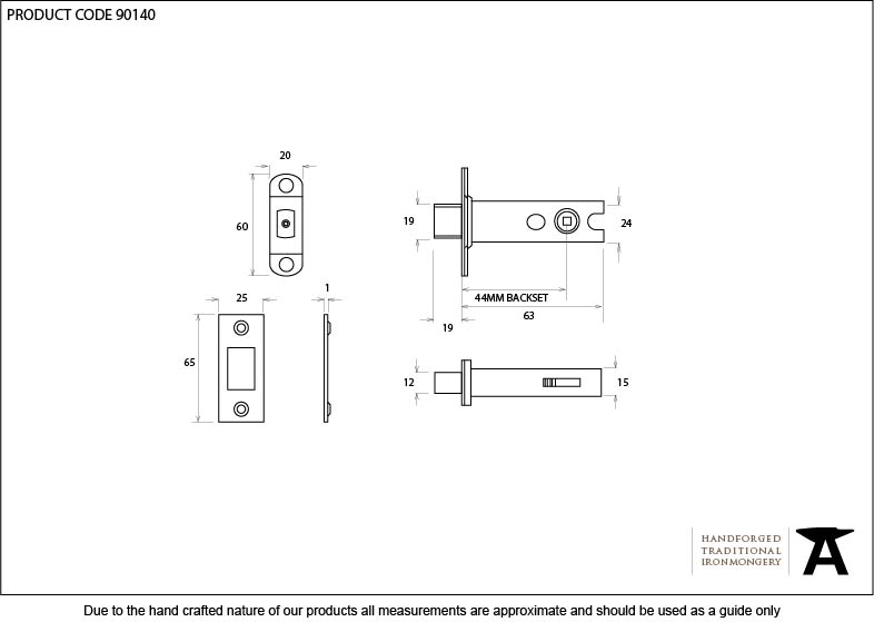 PVD 2½&quot; Heavy Duty Tubular Deadbolt - 90140 - Technical Drawing