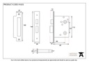 PVD 2 1/2&quot; Heavy Duty Bathroom Mortice Lock - 91835 - Technical Drawing