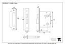 PVD 3" Heavy Duty Bathroom Mortice Lock - 91836 - Technical Drawing