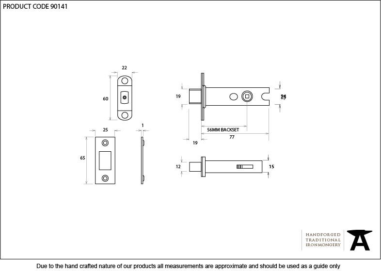 PVD 3&quot; Heavy Duty Tubular Deadbolt - 90141 - Technical Drawing