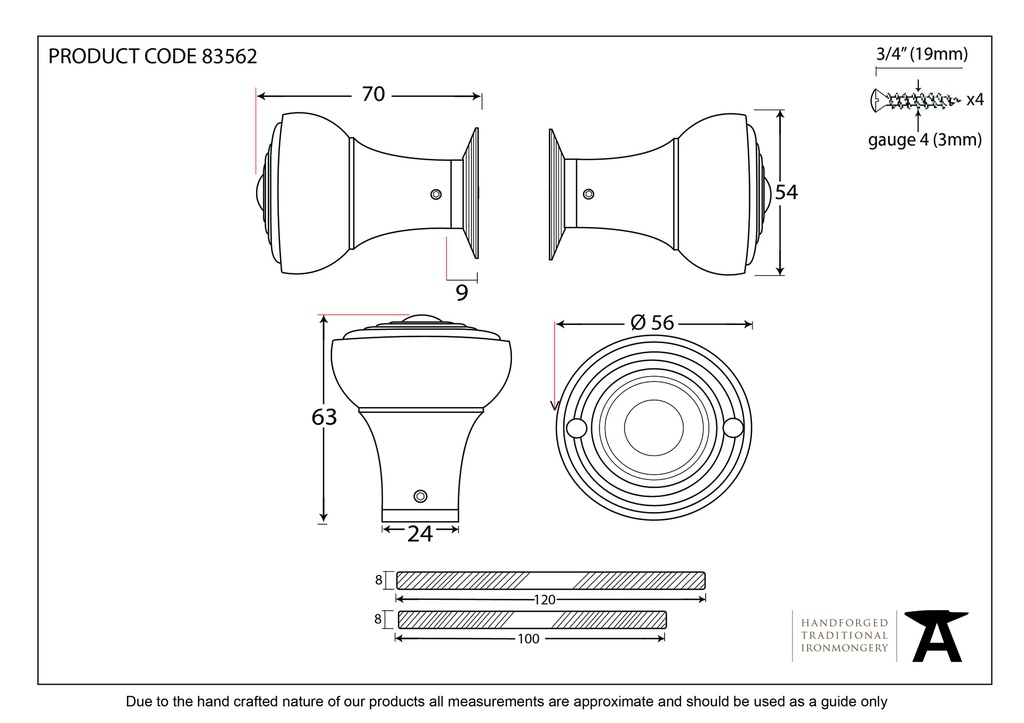 Rosewood Ringed Mortice/Rim Knob Set - 83562 - Technical Drawing