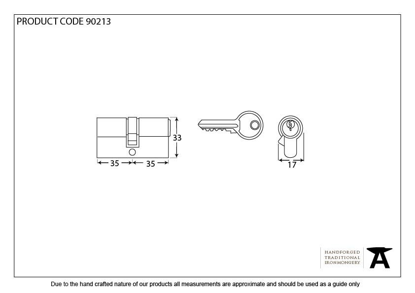 Satin Chrome 35/35 Euro Cylinder - 90213 - Technical Drawing