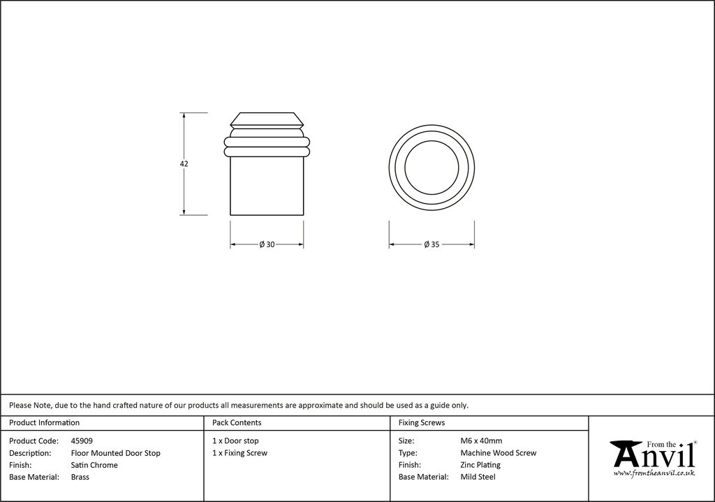 Satin Chrome Floor Mounted Door Stop - 45909 - Technical Drawing