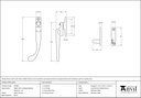 Satin Chrome Night-Vent Locking Peardrop Fastener - LH - 45398 - Technical Drawing