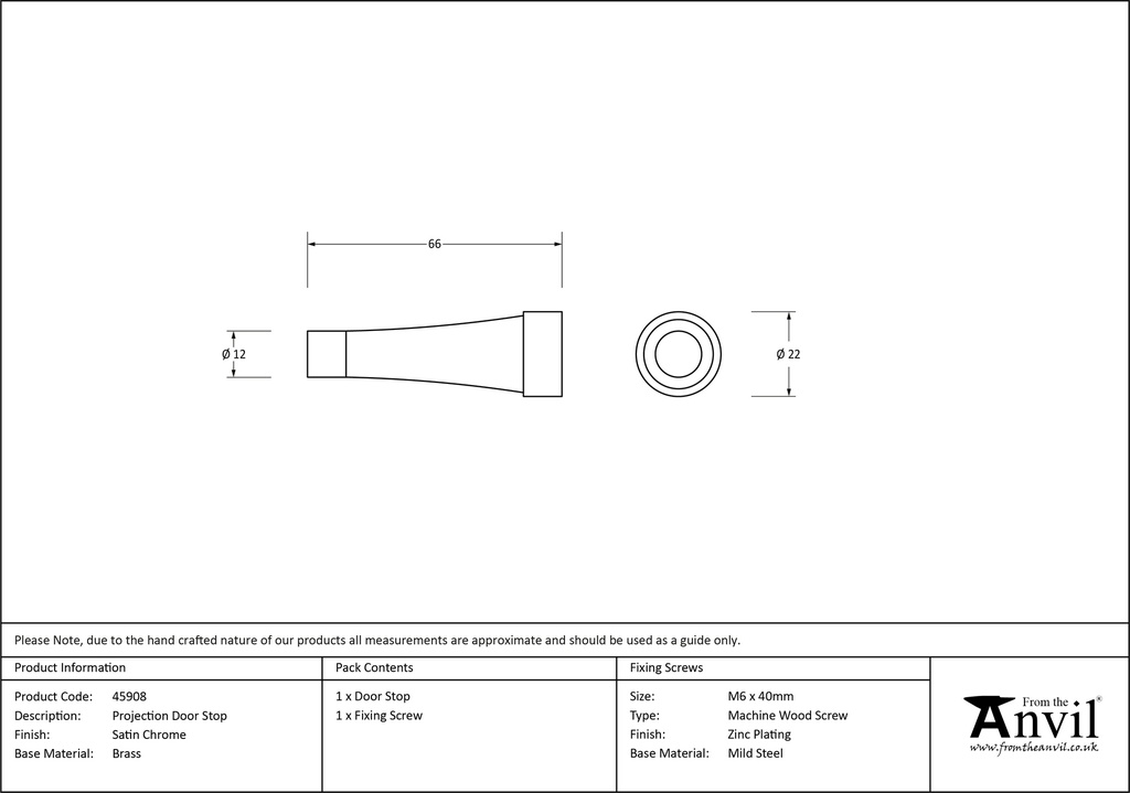 Satin Chrome Projection Door Stop - 45908 - Technical Drawing