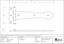 Black Smooth 10½&quot; Cast T Hinge (pair) - 83625 - Technical Drawing