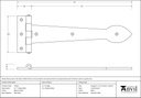 Black Smooth  12&quot; Cast T Hinge (pair) - 73226 - Technical Drawing