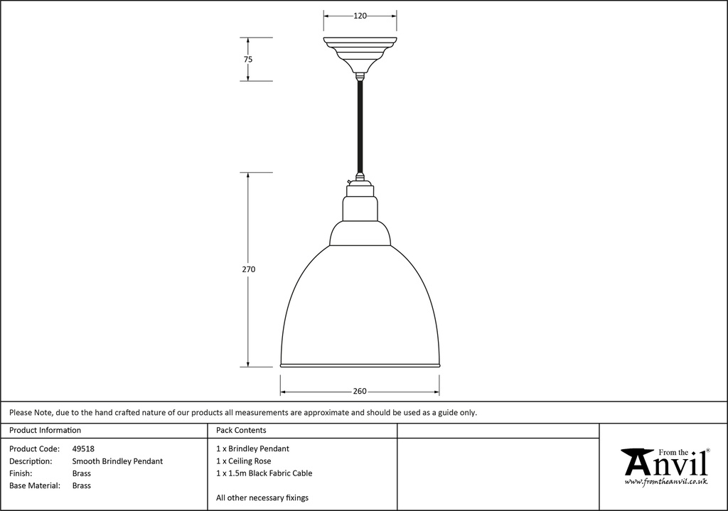 Smooth Brass Brindley Pendant - 49518 - Technical Drawing