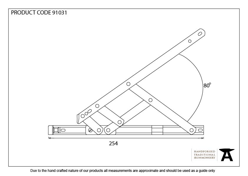 SS 10&quot; Defender Friction Hinge - Top Hung - 91031 - Technical Drawing
