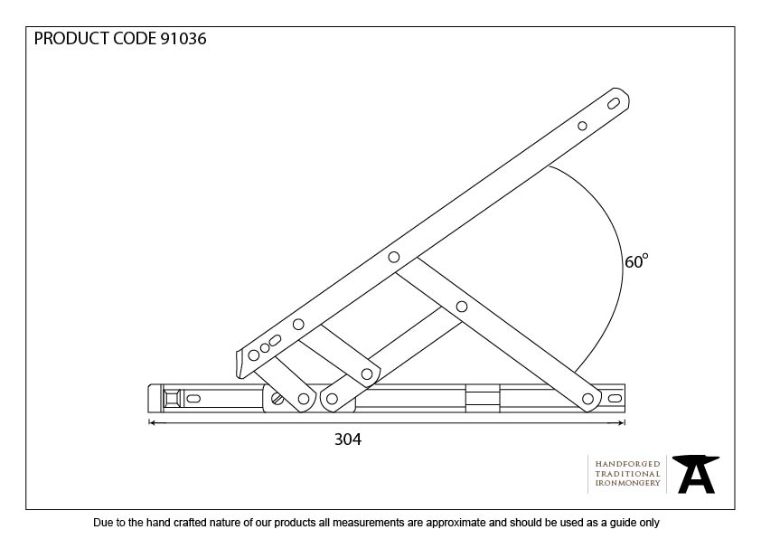 SS 12&quot; Defender Friction Hinge - Side Hung - 91036 - Technical Drawing