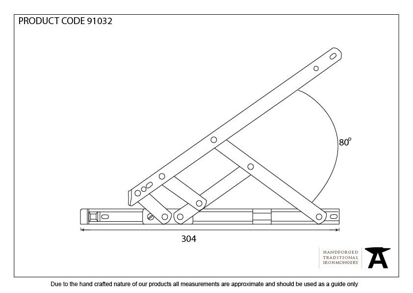 SS 12&quot; Defender Friction Hinge - Top Hung - 91032 - Technical Drawing