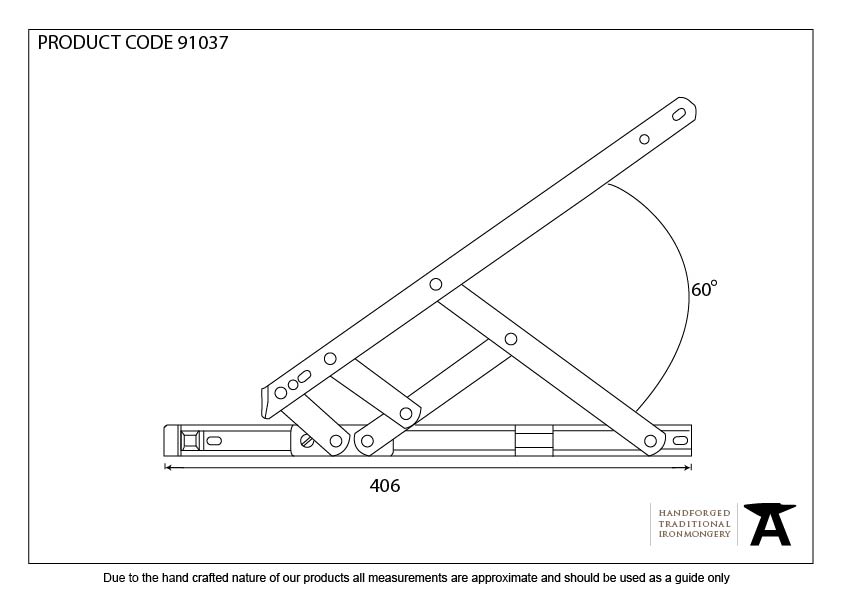 SS 16&quot; Defender Friction Hinge - Side Hung - 91037 - Technical Drawing