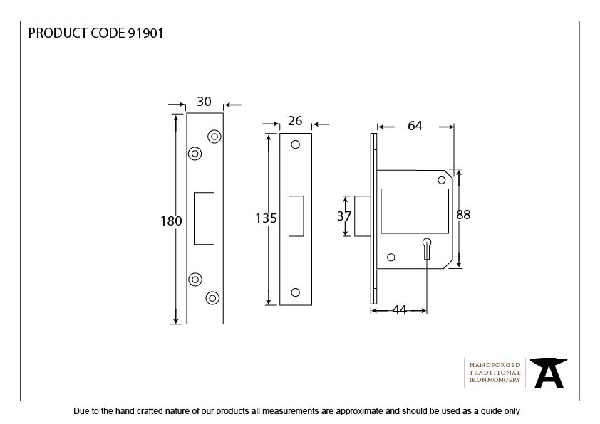 SS 2½&quot; 5 Lever BS Deadlock KA - 91901 - Technical Drawing