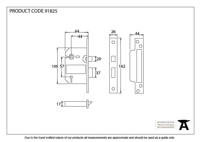 SS 2½&quot; 5 Lever BS Sashlock KA - 91825 - Technical Drawing