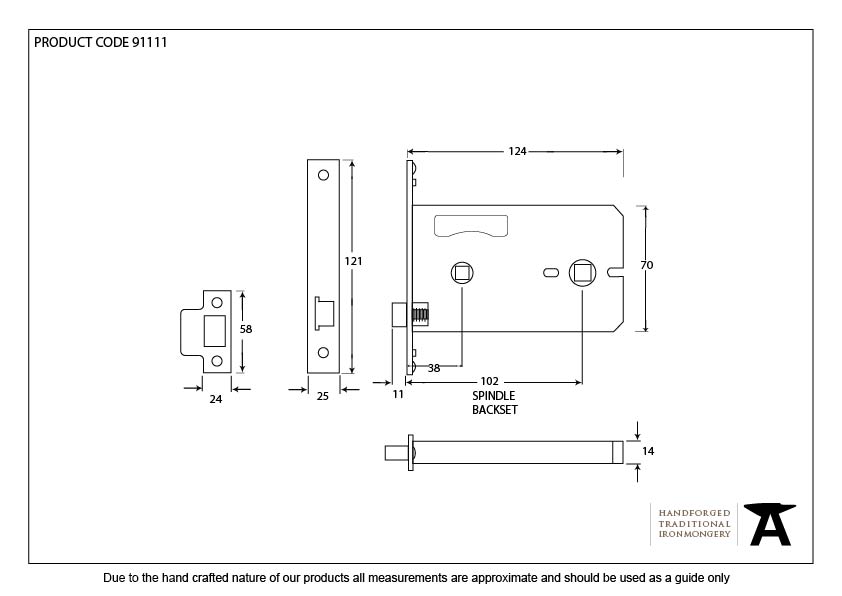 SS 5&quot; Horizontal Bathroom Lock - 91111 - Technical Drawing