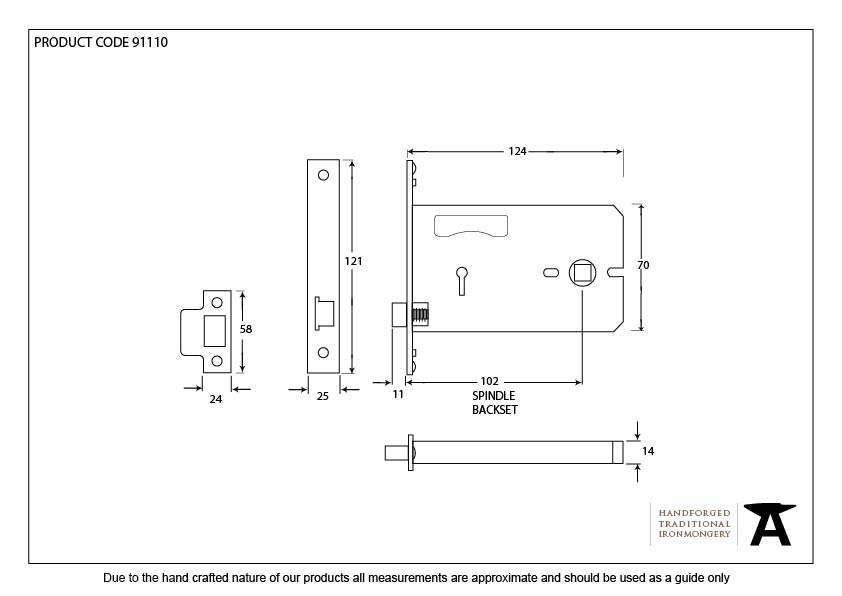 SS 5&quot; Horizontal Latch - 91110 - Technical Drawing