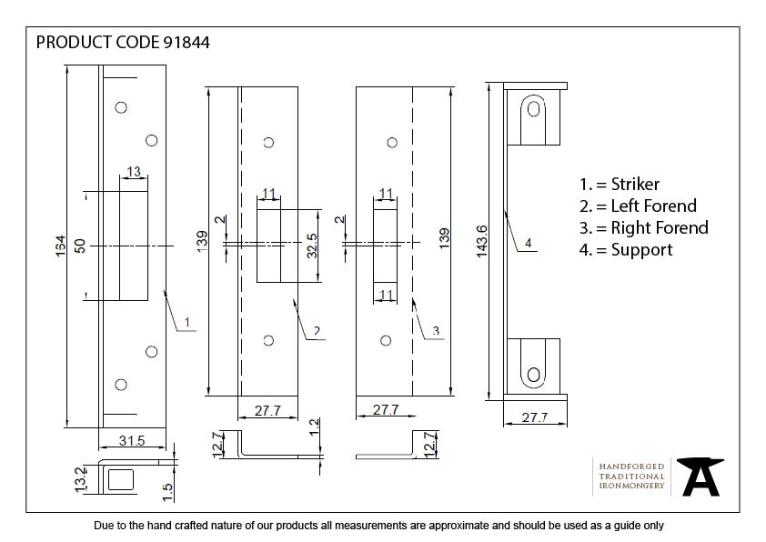 SSS ½" Euro Dead Lock Rebate Kit - 91844 - Technical Drawing