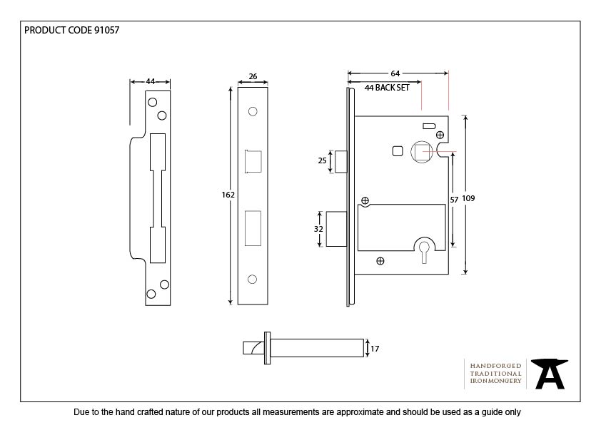 SSS 2½&quot; 5 Lever Heavy Duty BS Sash Lock - 91057 - Technical Drawing