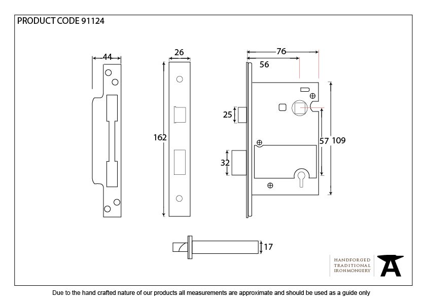 SSS 3" 5 Lever H/Duty Sash Lock KA - 91124 - Technical Drawing