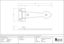 Black Textured  6&quot; Cast T Hinge (pair) - 33884 - Technical Drawing