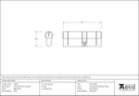 Aged Brass 35/45 5pin Euro Cylinder - 45815 - Technical Drawing