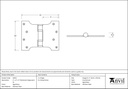 Aged Brass 4&quot; x 3&quot; x 5&quot;  Parliament Hinge (pair) ss - 49552 - Technical Drawing