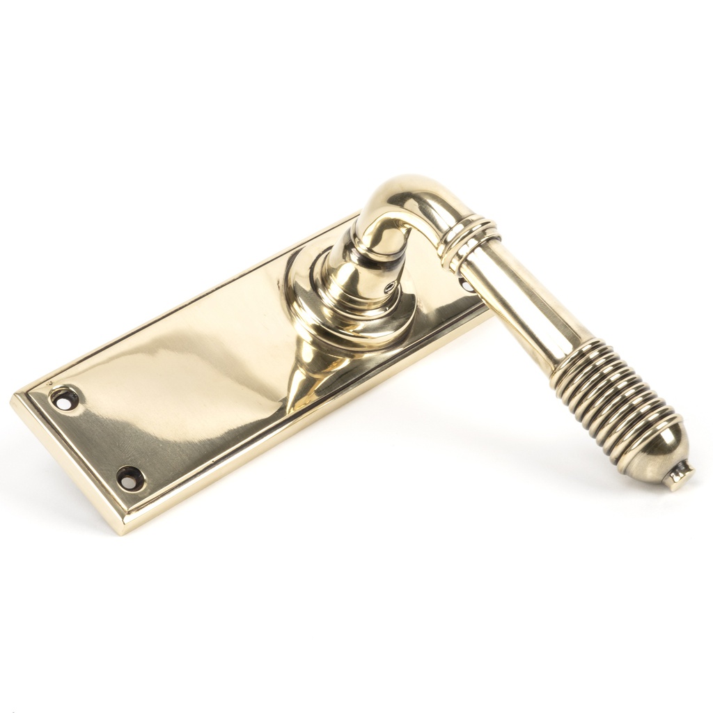 Aged Brass Reeded Lever Latch Set in-situ