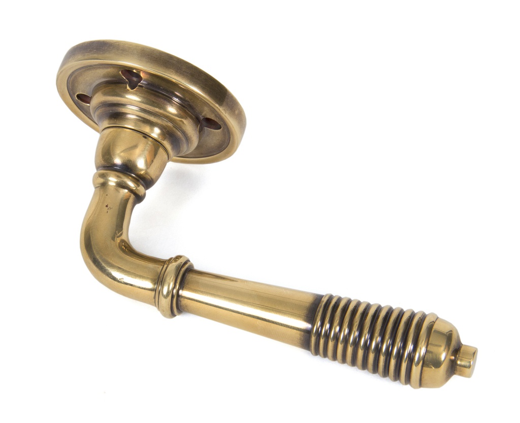 Aged Brass Reeded Lever on Rose Set in-situ