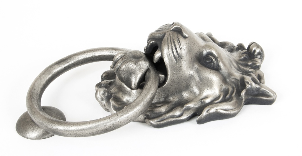 Antique Pewter Lion Head Knocker in-situ