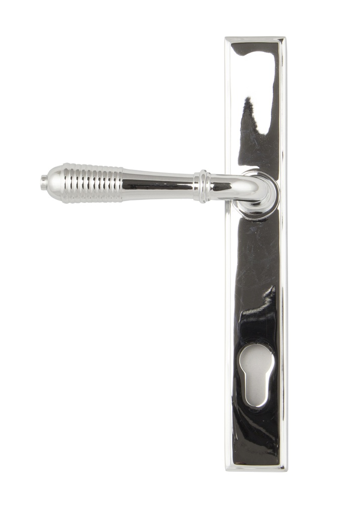 Polished Chrome Reeded Slimline Lever Espag. Lock Set in-situ