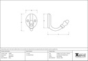 Aged Brass Coat Hook - 92009 - Technical Drawing