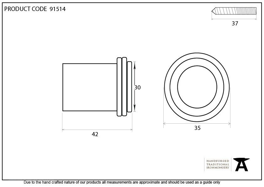 Aged Brass Floor Mounted Door Stop - 91514 - Technical Drawing