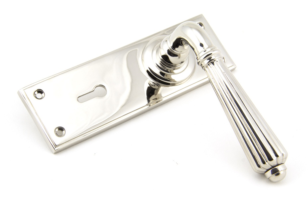 Polished Nickel Hinton Lever Lock Set in-situ