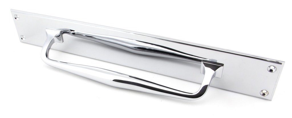 Polished Chrome 425mm Art Deco Pull Handle on Backplate in-situ