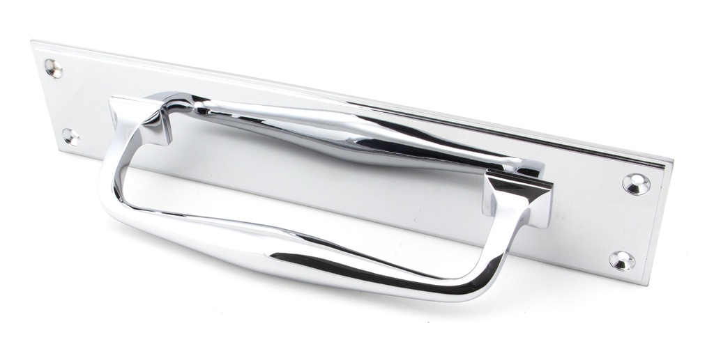 Polished Chrome 300mm Art Deco Pull Handle on Backplate in-situ