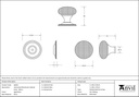 Aged Brass Hammered Mushroom Cabinet Knob 38mm - 46026 - Technical Drawing